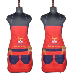 Kuber Industries 2-Pcs Red & Blue Embroidered Kitchen Apron-7