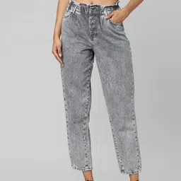 ONLY Women Grey Straight Fit ONLCUBA HW SLOUCHY DN Heavy Fade Pure Cotton Jeans-image-44