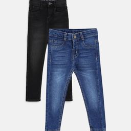 TALES & STORIES Boys Pack of 2 Cotton Slim Fit Low Distress Light Fade Stretchable Jeans-picture-12