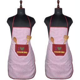 Kuber Industries 2-Pcs Red & White Checked Kitchen Apron-43