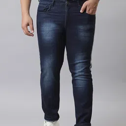 Instafab Plus Men Plus Size Relaxed Fit Mildly Distressed Light Fade Cotton Jeans-8