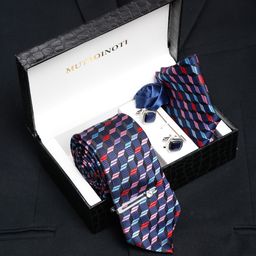 MUTAQINOTI Men Printed Silk Necktie Accessory Gift Set-image-87