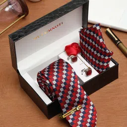 MUTAQINOTI Men Checked Silk Formal Accessory Gift Set-picture-10