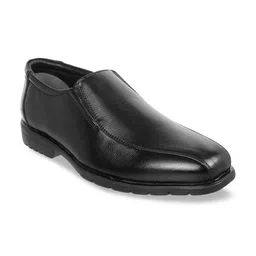 Mochi Men Black Solid Leather Formal Slip-Ons-image-24