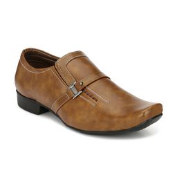 RL Rocklin Men Tan Brown Textured Formal Slip-Ons-image-97