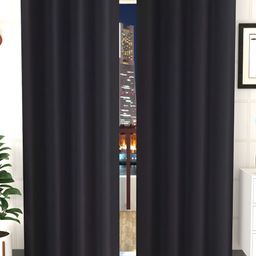 RIDHAAN Black 2 Pcs Room Darkening Long Door Curtain-image-27