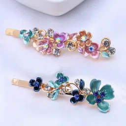 Yellow Chimes Women Set of 2 Multicolor Tiny Floral Design Bobby Pins-image-8