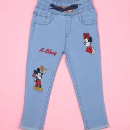 F2M Boys Blue Slim Fit High-Rise Low Distress Minnie Mouse Embroidered Stretchable Jeans-image-97