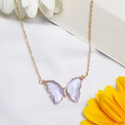 JOKER & WITCH Gold-Toned & Purple Butterfly Pendant Necklace-image-76