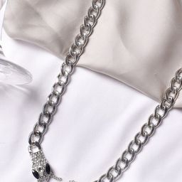 JOKER & WITCH Women Silver-Toned & Black Ornella Snake Chainlink Necklace-image-25
