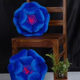 HOSTA HOMES Set Of 2 Blue Velvet Flower Shaped Cushions-21