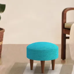 Chumbak Teal-Blue Round Shaped Leg Ottomans-13