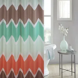 homewards White & Green 13 Pieces Printed Waterproof Shower Curtains With Hooks-1