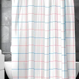 Encasa Homes White & Blue Printed Waterproof Shower Curtain-11