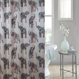 homewards White & Purple 13 Pieces Printed Waterproof Shower Curtains With Hooks-47