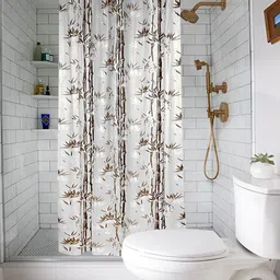 CASA-NEST Brown & White 9 Pieces Printed Floral Bamboo Shower Curtains With Hooks-image-74
