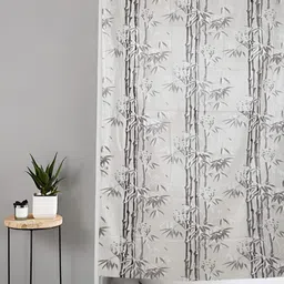 CASA-NEST Grey & White 9 Pieces Floral Bamboo Printed Shower Curtains With Hooks-15