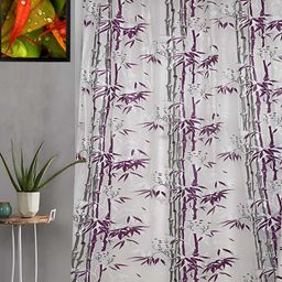 CASA-NEST Purple & White 9 Pieces Printed Floral Bamboo Shower Curtains With Hooks-image-71