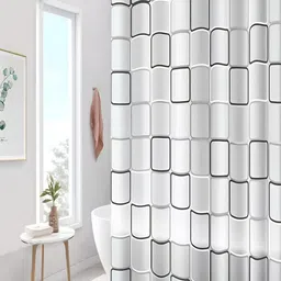Kuber Industries White & Black Printed Waterproof Shower Curtain-image-67