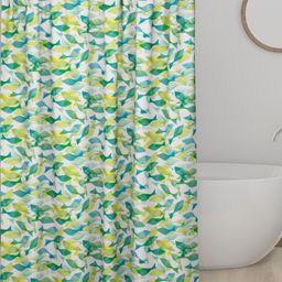 Lushomes White & Green Printed Shower Curtain-50