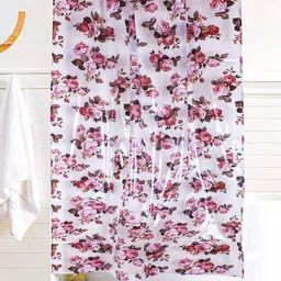 Kuber Industries Brown & White Floral Printed Shower Curtains-22