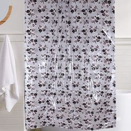 Kuber Industries Brown & Grey Floral Printed Waterproof Shower Curtain-50