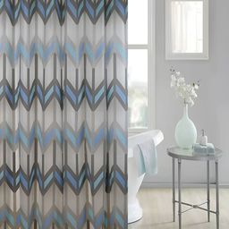 homewards White & Blue Printed Waterproof Shower Curtain-35
