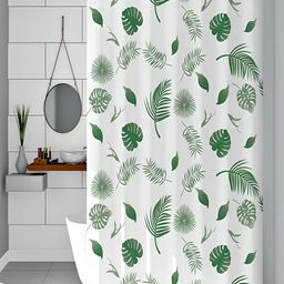 Kuber Industries White & Green Printed Waterproof Shower Curtain-image-58