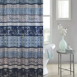 homewards Blue & White Printed Waterproof Shower Curtain-49