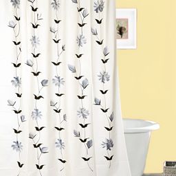 CASA-NEST White & Black Floral Printed Waterproof Shower Curtain-18
