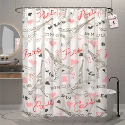 Kuber Industries White & Pink Durable Shower Curtains-image-87