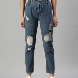SHOWOFF Women Blue High-Rise Highly Distressed Elasticated Cotton Jeans-image-64