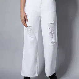 High Star Women White Wide Leg High-Rise Mildly Distressed Jeans-image-34