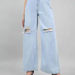 Style Quotient Women Wide Leg High-Rise Mildly Distressed Jeans-28