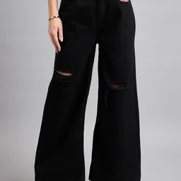 Style Quotient Women Wide Leg High-Rise Mildly Distressed Jeans-image-36