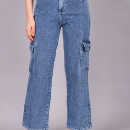 KASHIAN Women Loose Boyfriend Fit Light Fade Clean Look Cargo Style Jeans-image-63