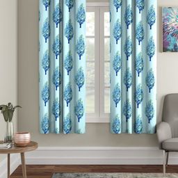 Cortina Blue Set of 2 Floral Printed Window Curtains-27