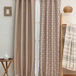 Ariana Coffee Brown & White Set of 2 Embroidered Room Darkening Long Door Curtain-image-11