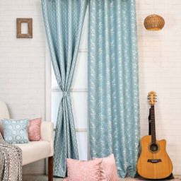 Ariana Blue & White Set of 2 Ethnic Motifs Room Darkening Long Door Curtain-9