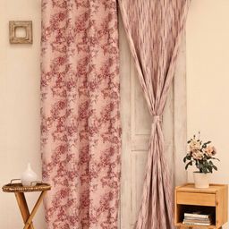 Ariana Maroon & Beige Set of 2 Floral Long Door Curtain-0