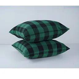 SKANDA FAB Green & Black 2 Pieces Checked Cotton Sofa Cushions-24