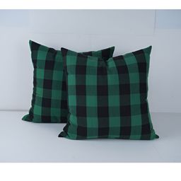 SKANDA FAB Green & Black 2 Pieces Checked Cotton Sofa Cushions-30