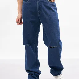 MASCLN SASSAFRAS Men Mid-Rise Slash Knee Pure Cotton Relaxed Fit Jeans-image-25