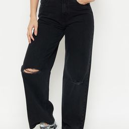 Madame Women Wide Leg Slash Knee Cotton Jeans-image-37