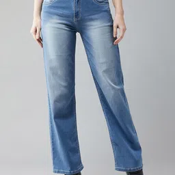 DOLCE CRUDO Women Wide Leg Light Fade Stretchable Jeans-picture-21