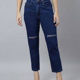 BAESD Women High-Rise Slash Knee Light Fade Stretchable Jeans-image-117