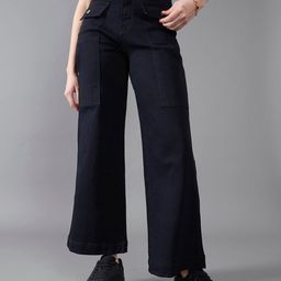 DOLCE CRUDO Women Black Wide Leg High-Rise Clean Look Stretchable Jeans-picture-21