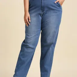 Freeform by High Star Women Plus Size Blue High-Rise Low Distress Light Fade Stretchable Jeans-image-6