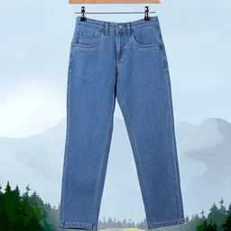 HERE&NOW Boys Blue Straight Fit Mid-Rise Dark Shade Clean Look Stretchable Jeans-picture-30