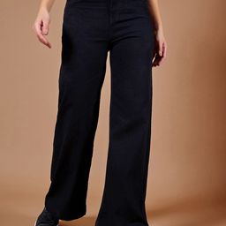 DOLCE CRUDO Women Sweetheart Thug Black Wide Leg High-Rise Stretchable Jeans-image-3